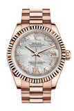 Rolex Datejust 31 White Mother of Pearl Roman Large VI Diamond Dial Fluted Bezel 18K Everose Gold President Ladies Watch 178275
