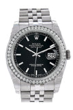 Rolex Datejust 36 Black Dial 18K White Gold Diamond Bezel Jubilee Mens Watch 116244