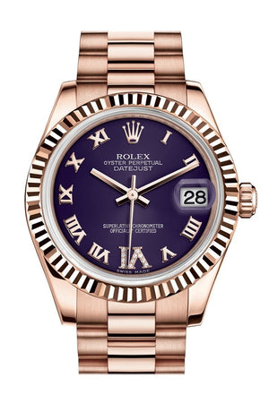 Rolex Datejust 31 Purple Large Vi Set With Diamond Dial Fluted Bezel 18K Everose Gold President