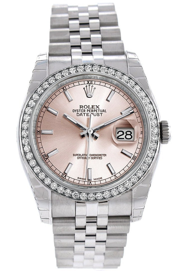 Rolex Datejust 36 Pink Dial 18K White Gold Diamond Bezel Jubilee Mens Watch 116244