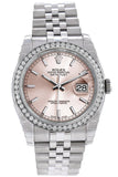 Rolex Datejust 36 Pink Dial 18K White Gold Diamond Bezel Jubilee Mens Watch 116244