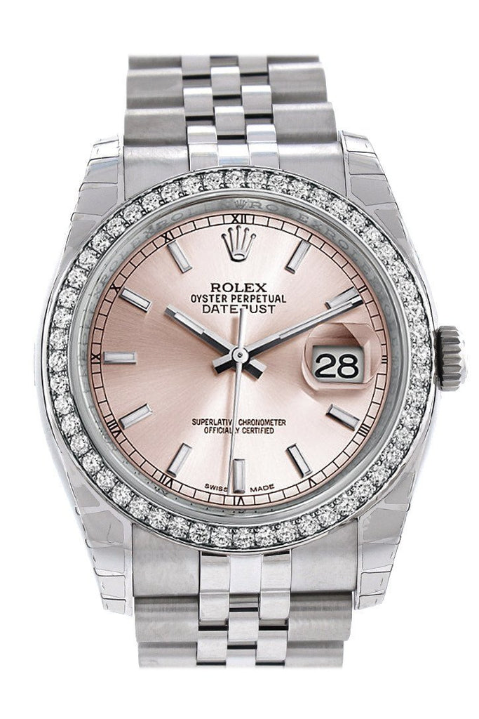 Rolex Datejust 36 Pink Dial 18K White Gold Diamond Bezel Jubilee Mens Watch 116244 / None