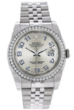 Rolex Datejust 36 Silver Arab Dial 18K White Gold Diamond Bezel Jubilee Mens Watch 116244 / None