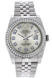 Rolex Datejust 36 Silver Arab Dial 18K White Gold Diamond Bezel Jubilee Mens Watch 116244 / None