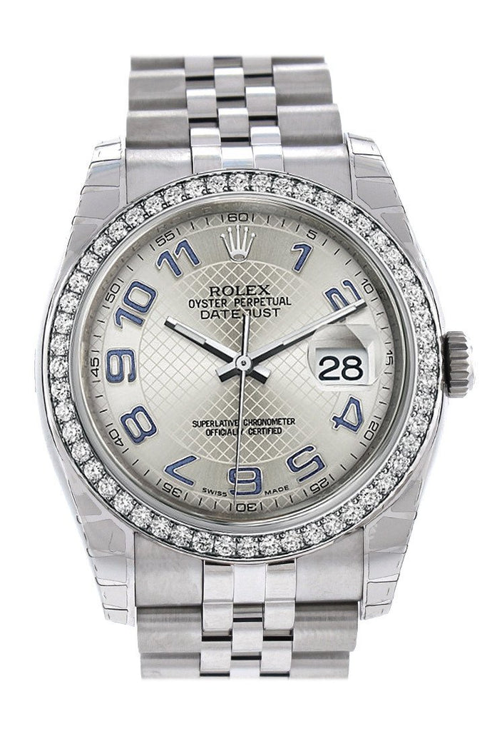 Rolex Datejust 36 Silver Arab Dial 18K White Gold Diamond Bezel Jubilee Mens Watch 116244
