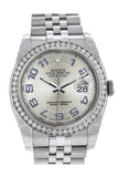 Rolex Datejust 36 Silver Arab Dial 18k White Gold Diamond Bezel Jubilee Men's Watch 116244