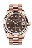 Rolex Datejust 31 Black Mother of Pearl Diamond Dial Fluted Bezel 18K Everose Gold President Ladies Watch 178275