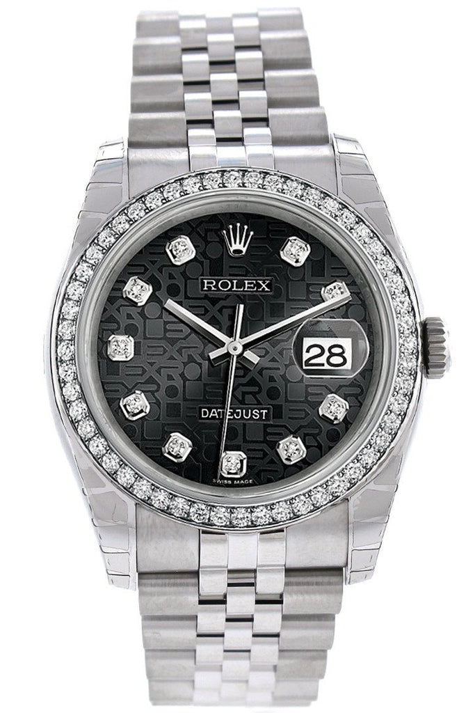 Rolex Datejust 36 Black Jubilee Design Set With Diamonds Dial 18K White Gold Diamond Bezel Mens
