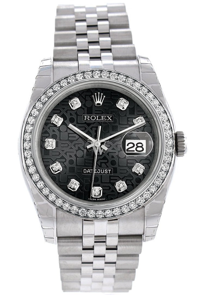 Rolex Datejust 36 Black Jubilee Design Set With Diamonds Dial 18K White Gold Diamond Bezel Mens