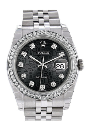 Rolex Datejust 36 Black Jubilee Design Set With Diamonds Dial 18K White Gold Diamond Bezel Mens