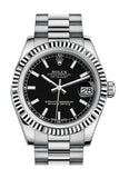Rolex Datejust 31 Black Dial Fluted Bezel 18K White Gold President Ladies Watch 178279