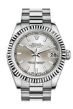 Rolex Datejust 31 Silver Dial Fluted Bezel 18K White Gold President Ladies Watch 178279