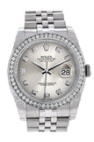 Rolex Datejust 36 Silver Set With Diamonds Dial 18K White Gold Diamond Bezel Jubilee Mens Watch
