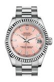 Rolex Datejust 31 Pink Dial Fluted Bezel 18K White Gold President Ladies Watch 178279