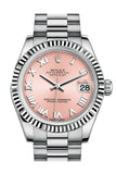 Rolex Datejust 31 Pink Roman Dial Fluted Bezel 18K White Gold President Ladies Watch 178279