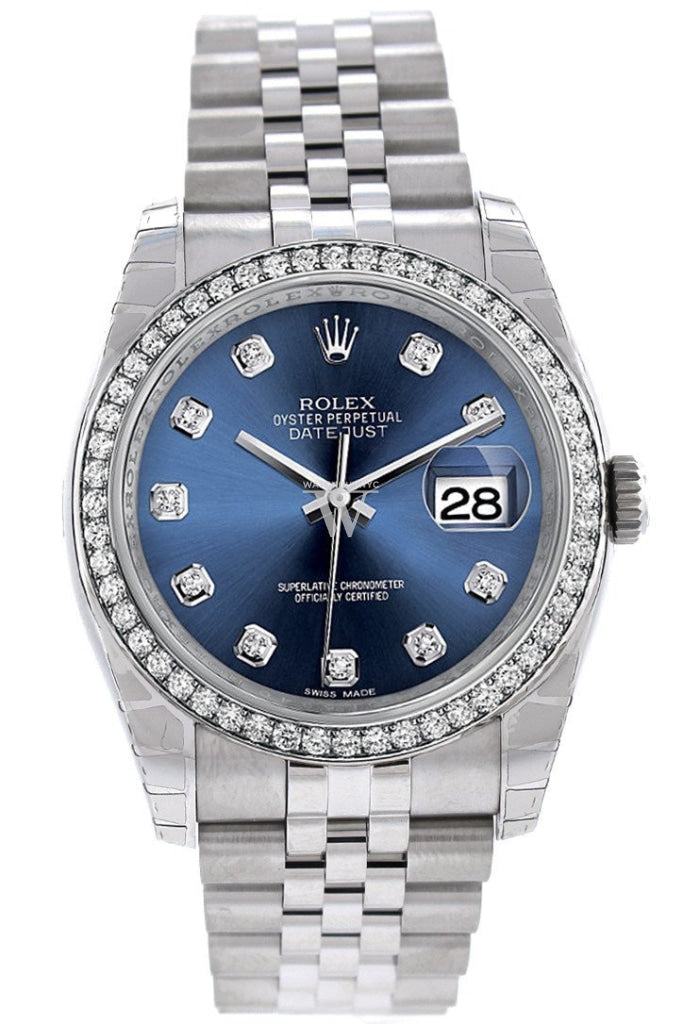 Rolex Datejust 36 Blue Set With Diamonds Dial 18K White Gold Diamond Bezel Jubilee Mens Watch 116244