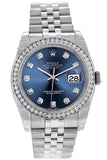 Rolex Datejust 36 Blue Set With Diamonds Dial 18K White Gold Diamond Bezel Jubilee Mens Watch 116244