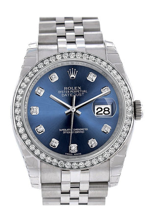 Rolex Datejust 36 Blue Set With Diamonds Dial 18K White Gold Diamond Bezel Jubilee Mens Watch 116244