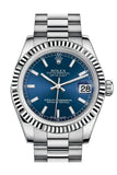Rolex Datejust 31 Blue Dial Fluted Bezel 18K White Gold President Ladies Watch 178279 / None