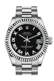 Rolex Datejust 31 Black Roman Dial Fluted Bezel 18K White Gold President Ladies Watch 178279