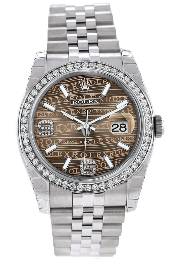 Rolex 116244 Datejust 36 Bronze Waves Dial Diamond Ladies Watch WatchGuyNYC Bronze None