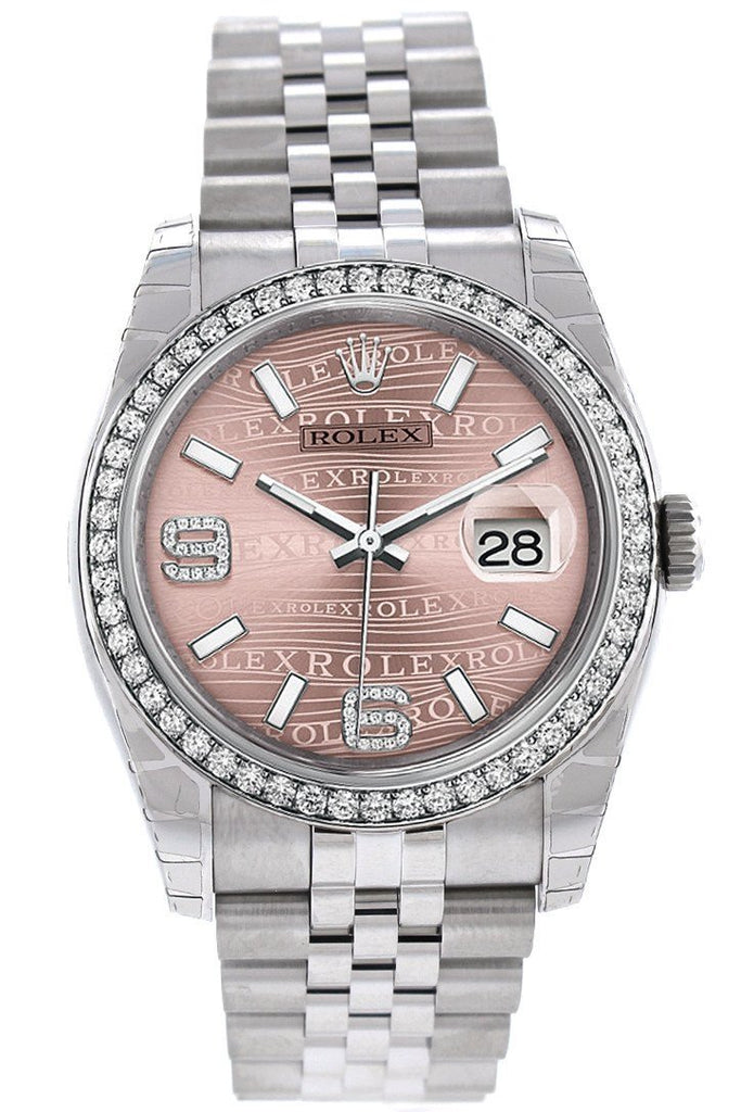 Rolex Datejust 36 Pink Waves Set With Diamonds Dial 18K White Gold Diamond Bezel Jubilee Mens Watch