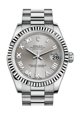 Rolex Datejust 31 Rhodium Roman Dial Fluted Bezel 18K White Gold President Ladies Watch 178279 /