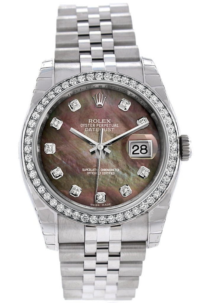 Rolex Datejust 36 Black Mother-Of-Pearl Set With Diamonds Dial 18K White Gold Diamond Bezel Jubilee
