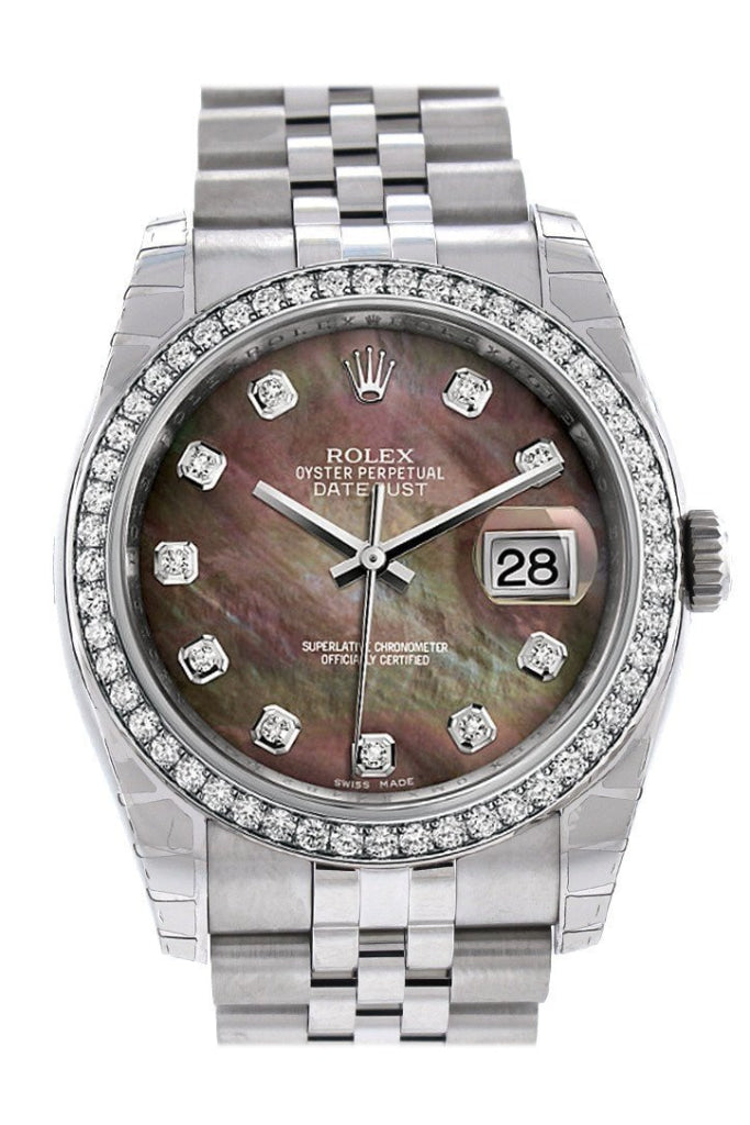 ROLEX 116244 Datejust 36 Black Mother of Pearl Dial Diamond Ladies