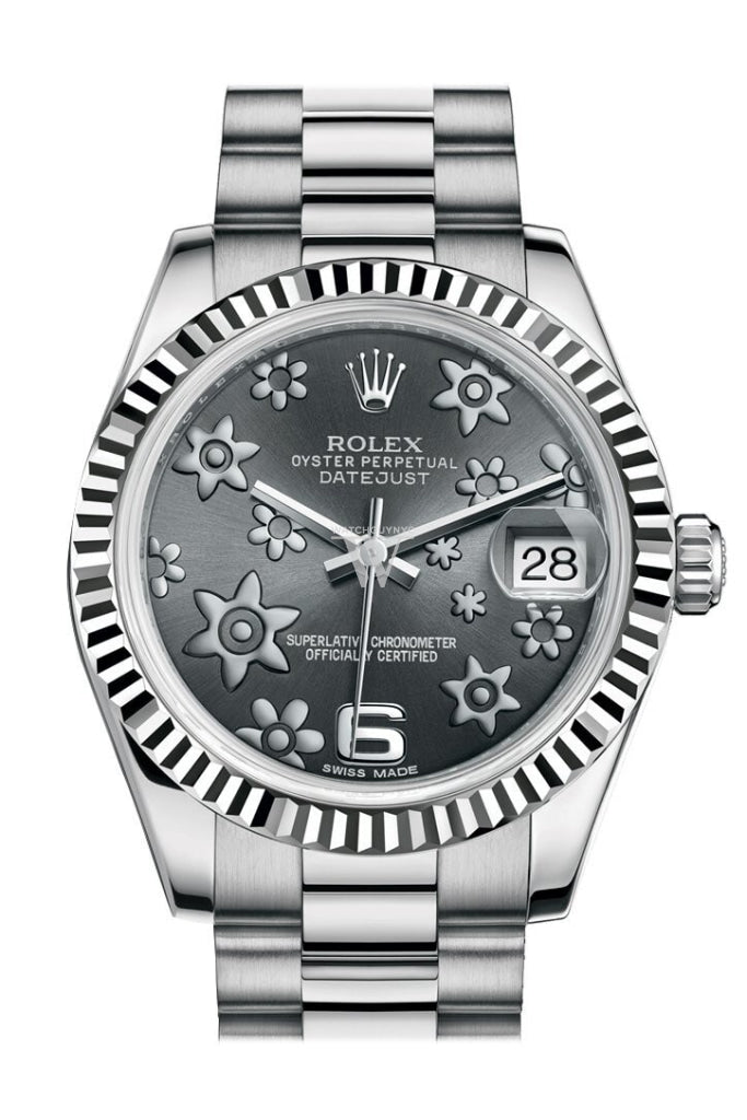 Rolex 178279 Datejust 31 Dark Rhodium Raised Floral Motif Dial 18k