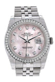 Rolex Datejust 36 Pink Mother-of-pearl set with Diamonds Dial 18k White Gold Diamond Bezel Jubilee Men's Watch 116244