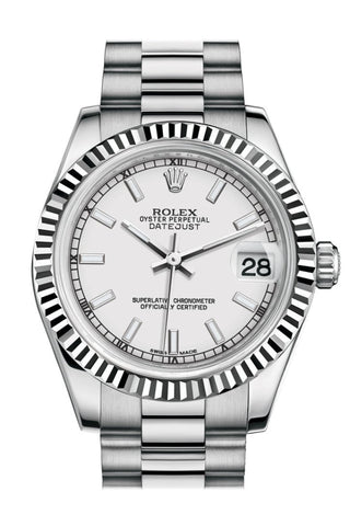 Rolex Datejust 31 White Dial Fluted Bezel 18K Gold President Ladies Watch 178279 / None