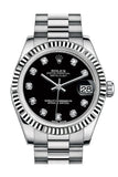Rolex Datejust 31 Black Diamond Dial Fluted Bezel 18K White Gold President Ladies Watch 178279