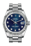 Rolex Datejust 31 Blue Diamond Dial Fluted Bezel 18K White Gold President Ladies Watch 178279 / None