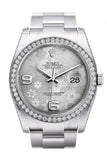 Rolex Datejust 36 Silver Floral Motif Dial 18K White Gold Diamond Bezel Mens Watch 116244 Bronze /
