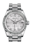 Rolex Datejust 31 Silver Jubilee Diamond Dial Fluted Bezel 18K White Gold President Ladies Watch 178279