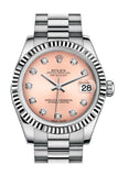 Rolex Datejust 31 Pink Diamond Dial Fluted Bezel 18K White Gold President Ladies Watch 178279
