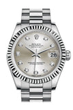 Rolex Datejust 31 Silver Diamond Dial Fluted Bezel 18K White Gold President Ladies Watch 178279