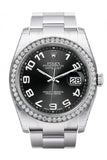 Rolex Datejust 36 Black Concentric Dial 18k White Gold Diamond Bezel Men's Watch 116244
