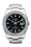 Rolex Datejust 36 Black Dial 18k White Gold Diamond Bezel Men's Watch 116244