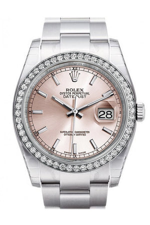 Rolex Datejust 36 Pink Dial 18K White Gold Diamond Bezel Mens Watch 116244 / None