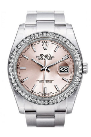 Rolex Datejust 36 Pink Dial 18K White Gold Diamond Bezel Mens Watch 116244 / None