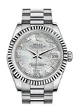 Rolex Datejust 31 White Mother-Of-Pearl Large Vi Diamond Dial Fluted Bezel 18K Gold President Ladies