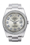Rolex Datejust 36 Silver Arab Dial 18K White Gold Diamond Bezel Mens Watch 116244 / None
