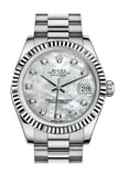 Rolex Datejust 31 White Mother-Of-Pearl Diamond Dial Fluted Bezel 18K Gold President Ladies Watch