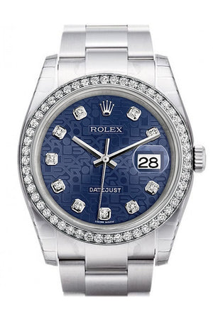 Rolex Datejust 36 Blue Jubilee Design Set With Diamonds Dial 18K White Gold Diamond Bezel Mens Watch