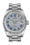 Rolex Datejust 31 Diamond-paved Roman Dial Fluted Bezel 18K White Gold President Ladies Watch 178279