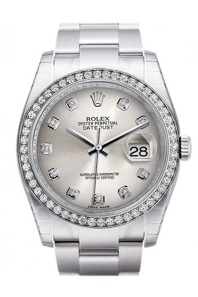 Rolex Datejust 36 Silver Set With Diamonds Dial 18K White Gold Diamond Bezelmens Watch 116244 / None