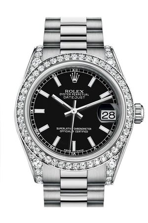 Rolex Datejust 31 Black Dial Diamond Bezel Lug 18K White Gold President Ladies Watch 178159 / None