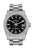 Rolex Datejust 31 Black Dial Diamond Bezel Lug 18K White Gold President Ladies Watch 178159